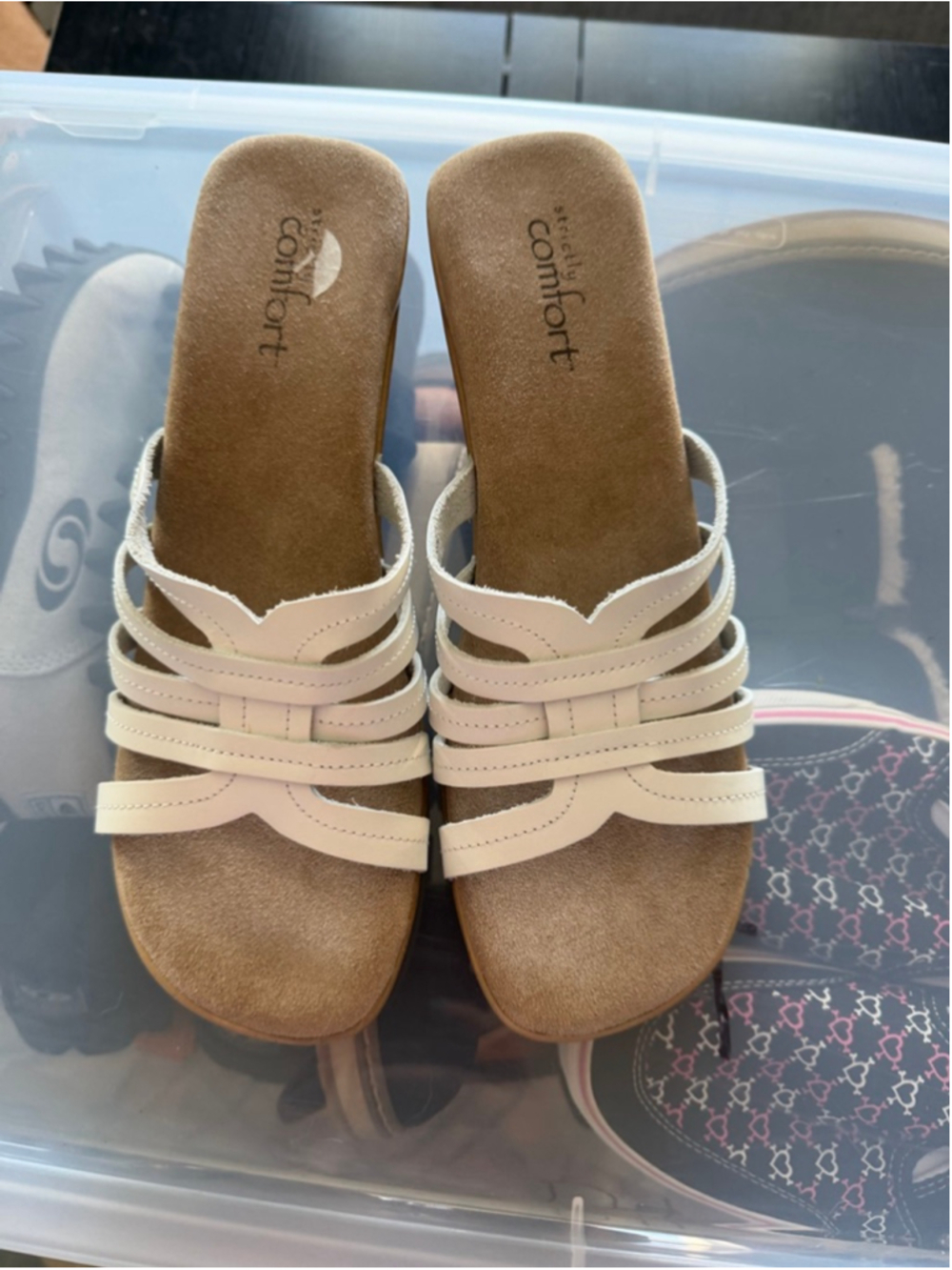 Women's Strictly Comfort White & Brown Wedge Sandals size 10